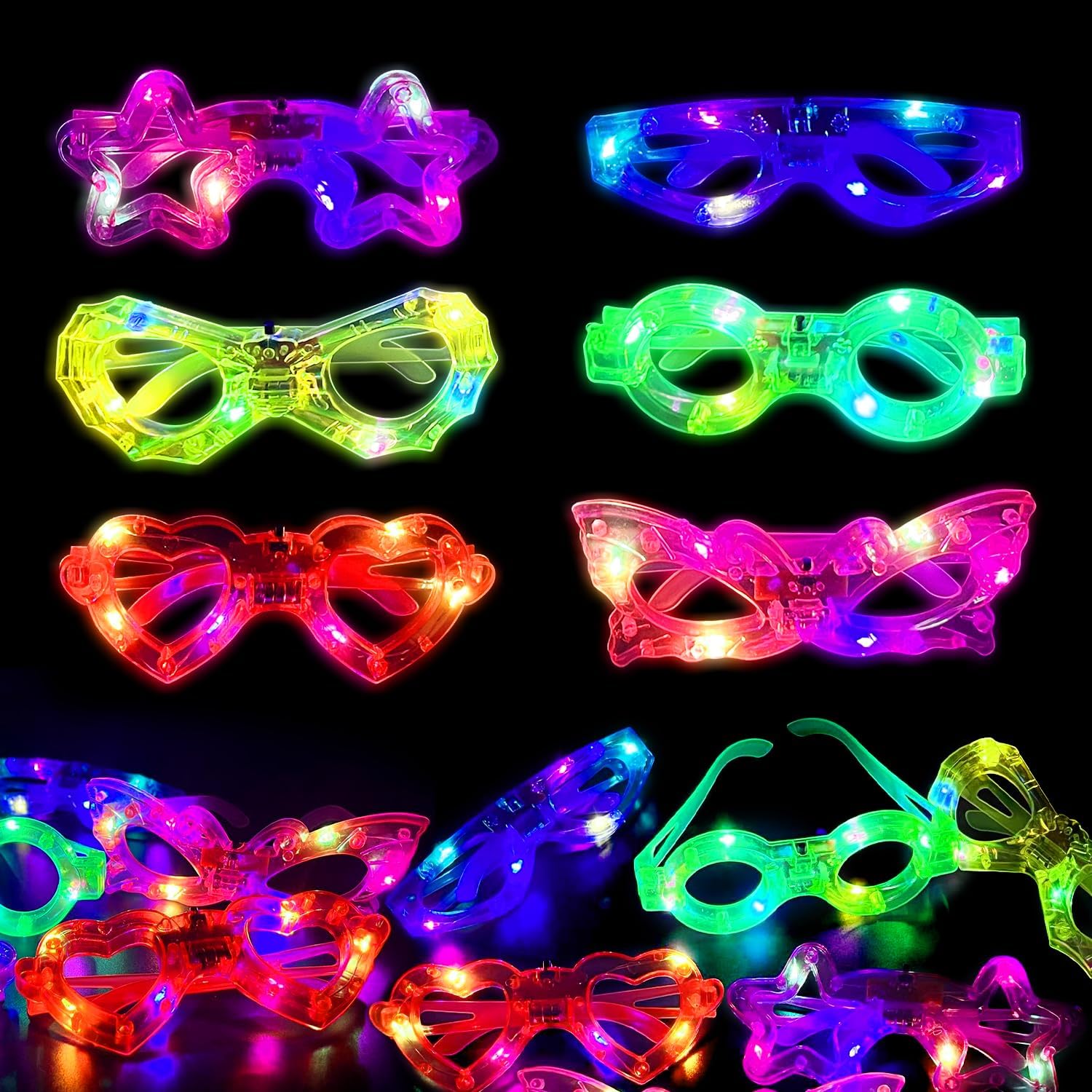 Glow In The Dark Party Glasses - 12 adet LED Işıklı Gözlük, Karanlıkta