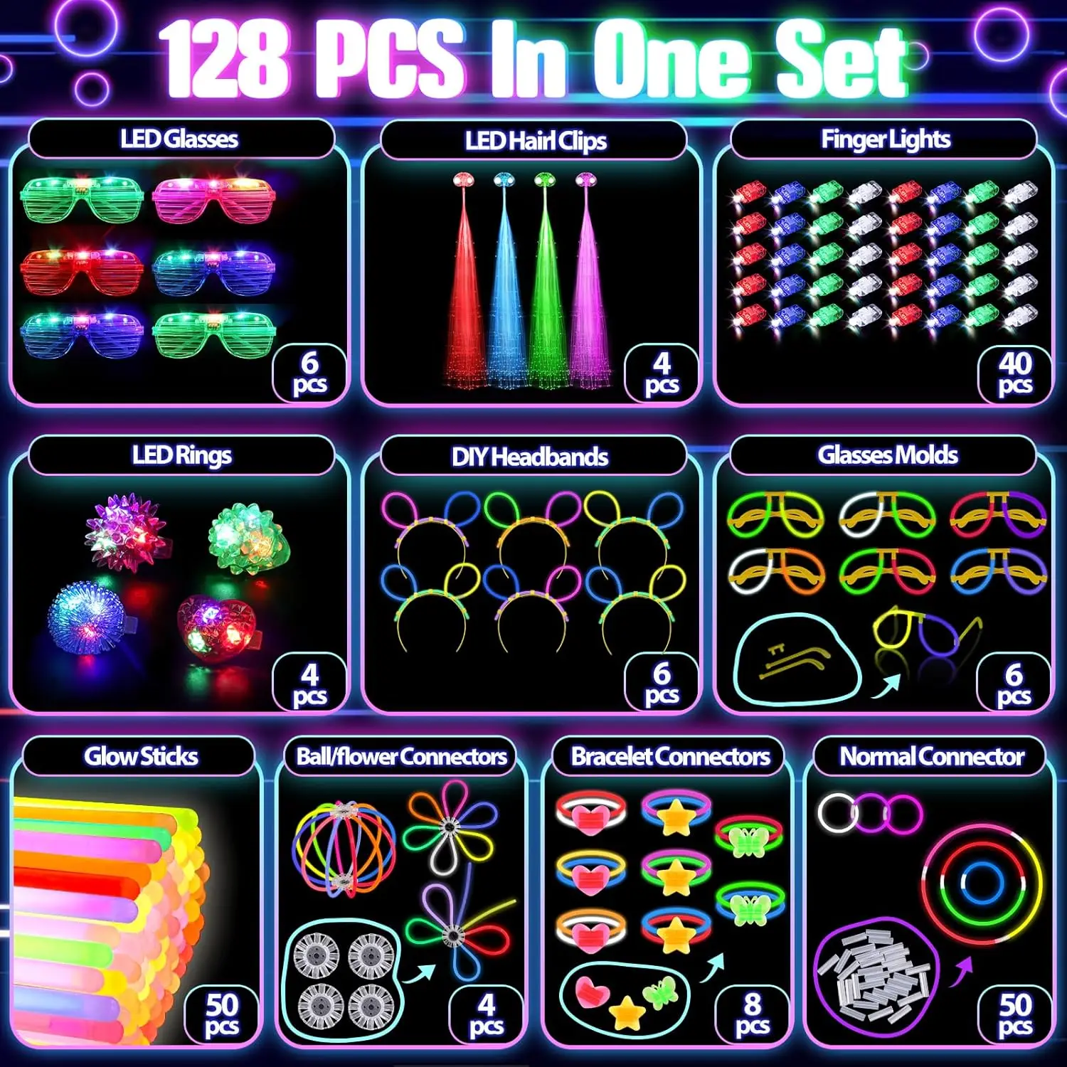128 Adet Işıklı Gözlük LED Saç - Glow In The Dark Party Glasses incelemesi ve fiyatı